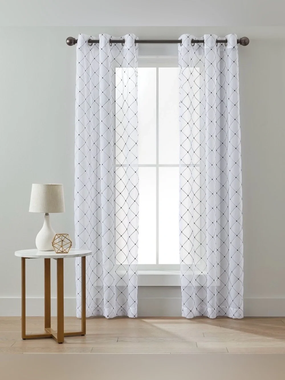 BH&G Maroon Embroidered Lattice Sheer & Twill Weave 4 Piece Curtain Set 84 inch!